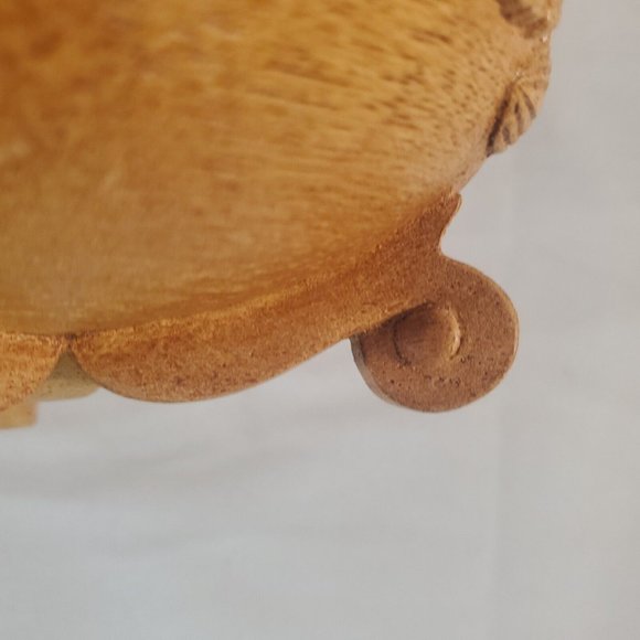 Vintage FTDA Made in USA Wood Resin Footed Bowl Pot Gourd Vine Leaf Design Fall - Picture 10 of 13